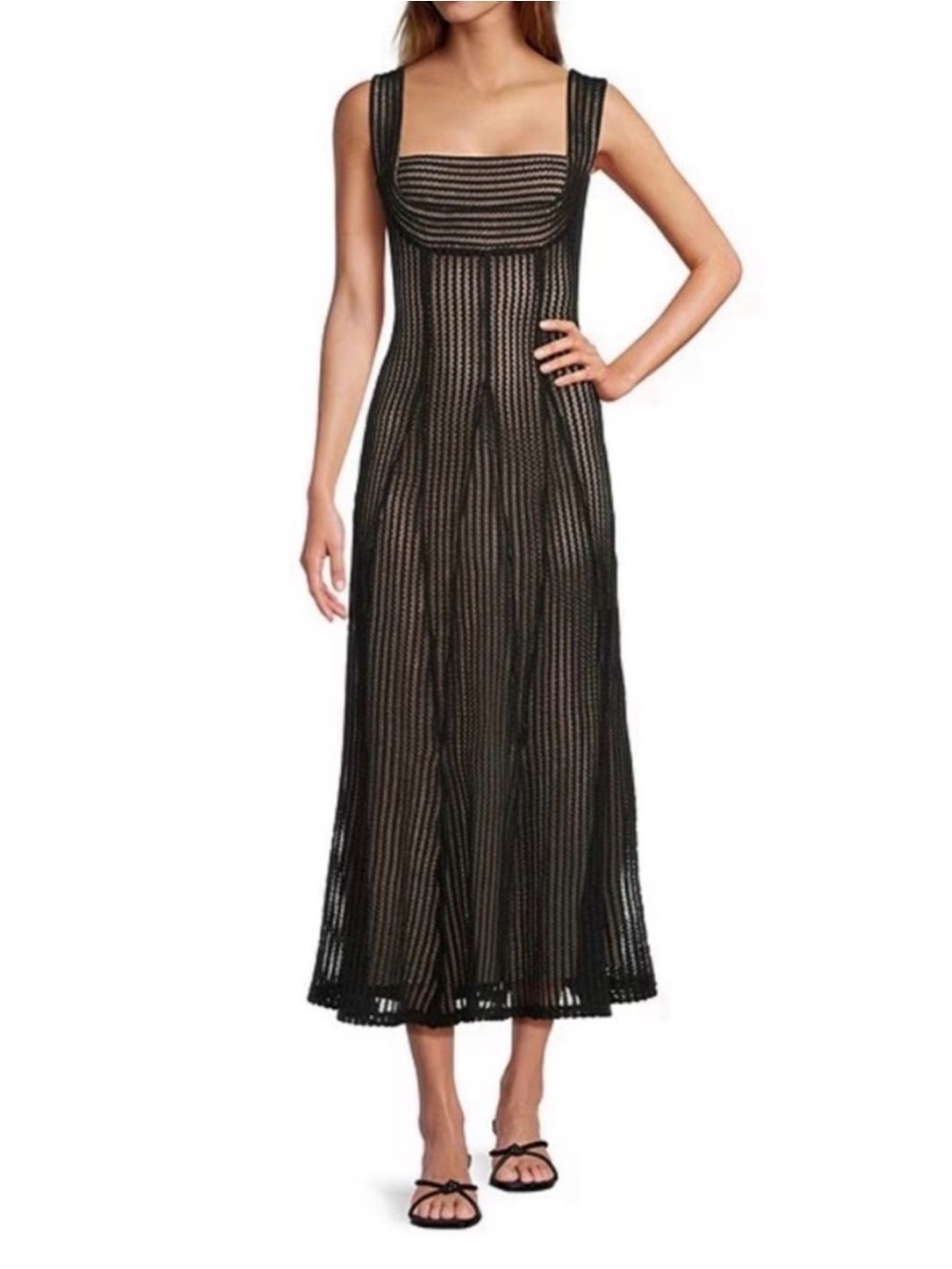 ANTONIO MELANI Black Striped Sheer Maxi Slip